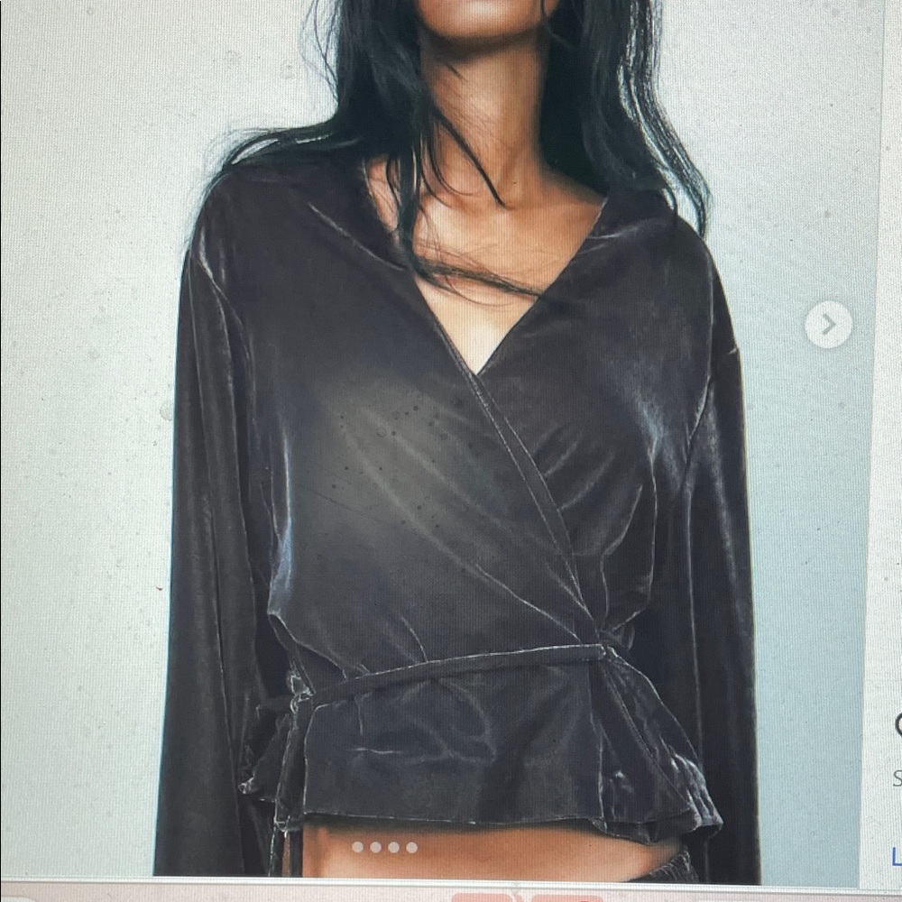Zara charcoal grey Wrap top with string tie waist -nwt